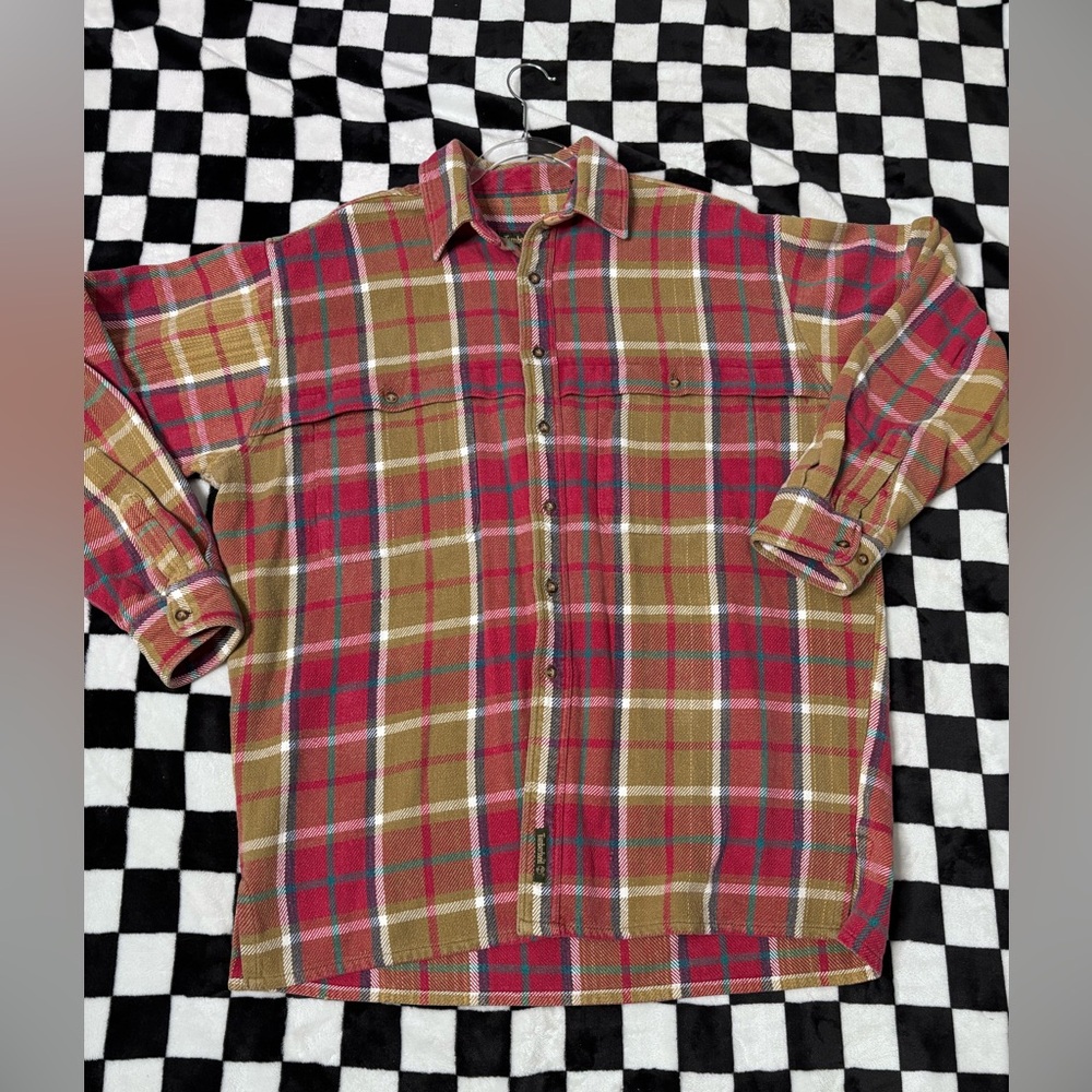 Timberland Weathergear Plaid Flannel Shirt Men’s Large Red Green Button Up